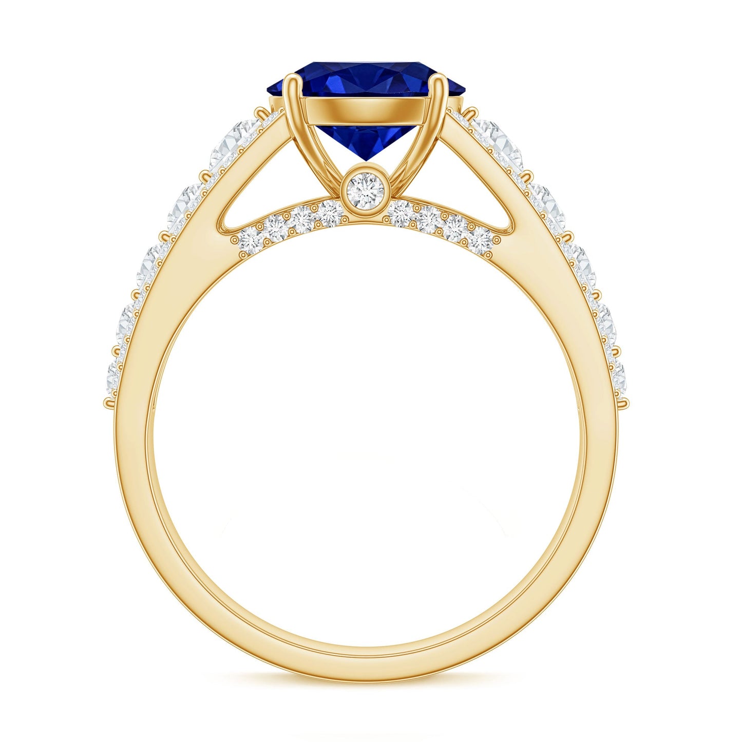 Solitaire Created Blue Sapphire Statement Engagement Ring with Moissanite