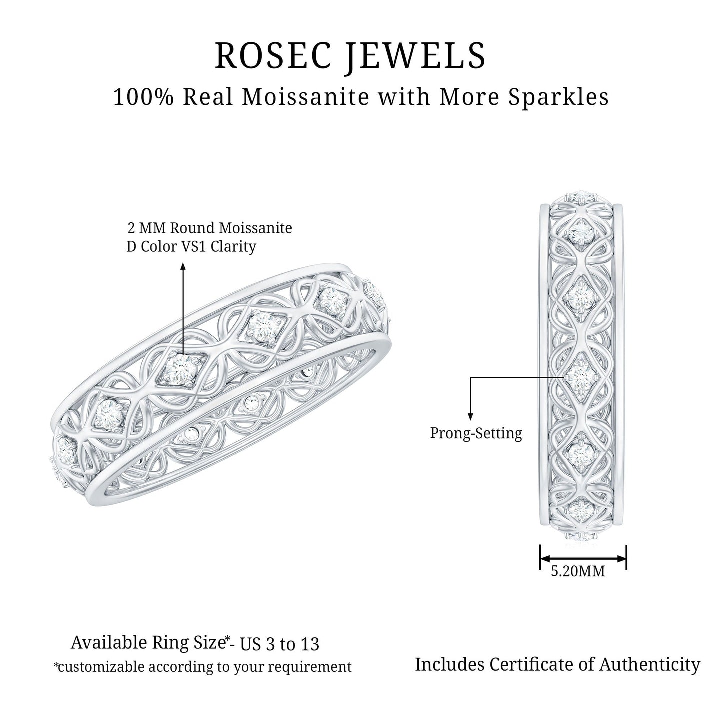 Moissanite Celtic Knot Wedding Band Ring