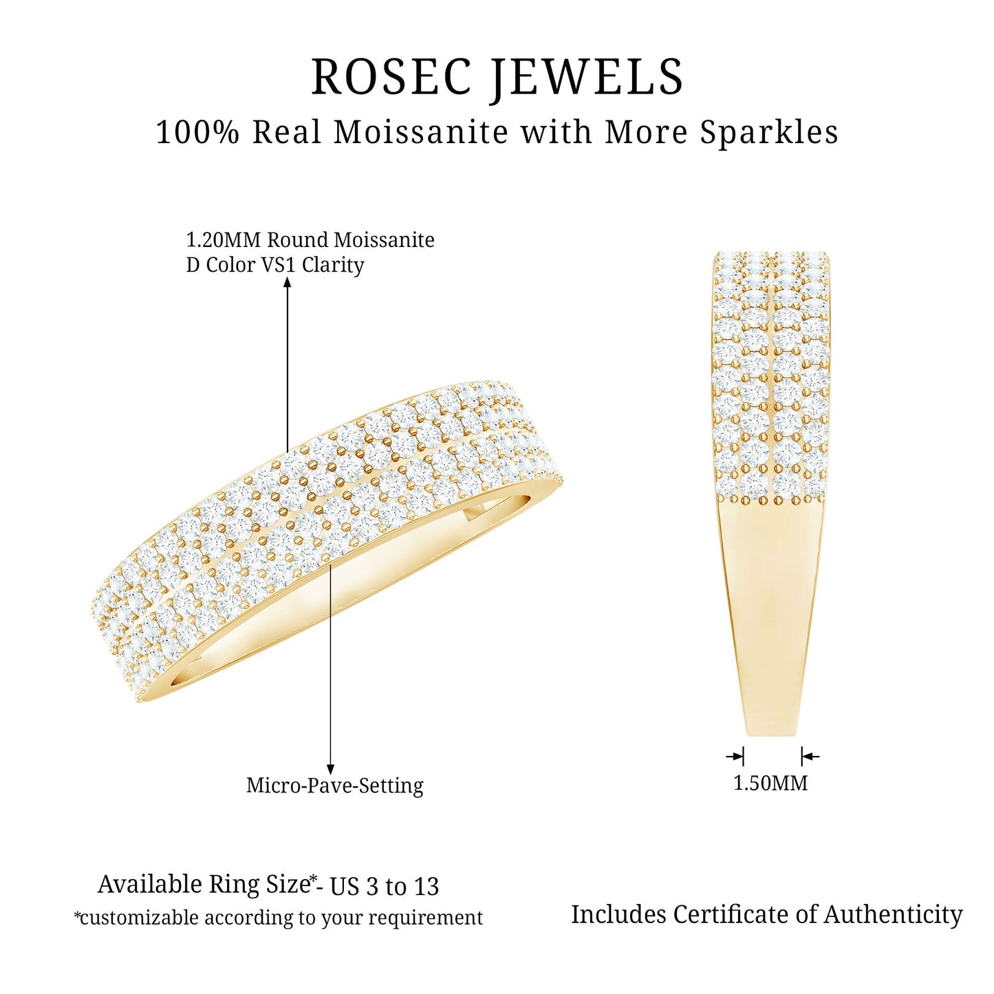 Thick Moissanite Half Eternity Wedding Band