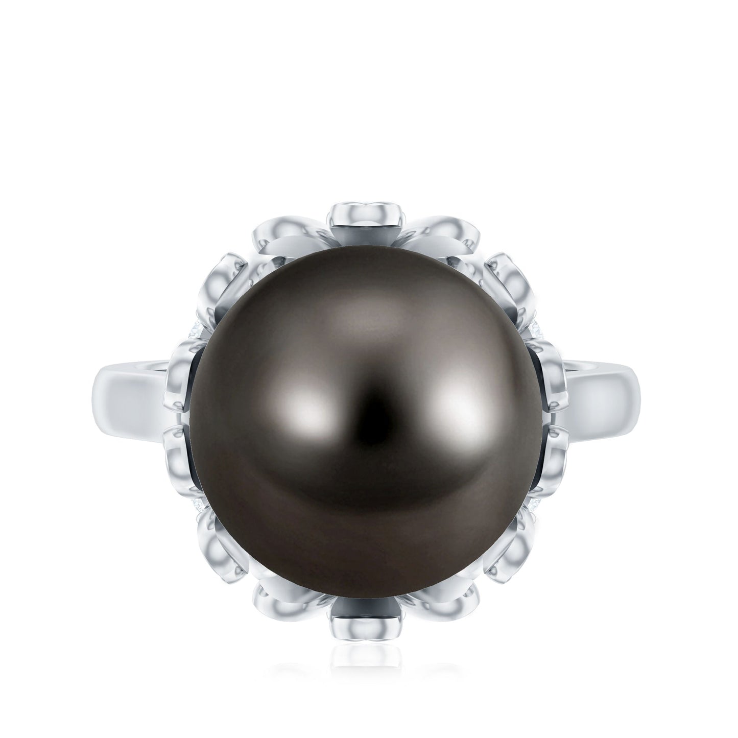 8 Carat Solitaire Tahitian Black Pearl Engagement Ring with Floral Setting