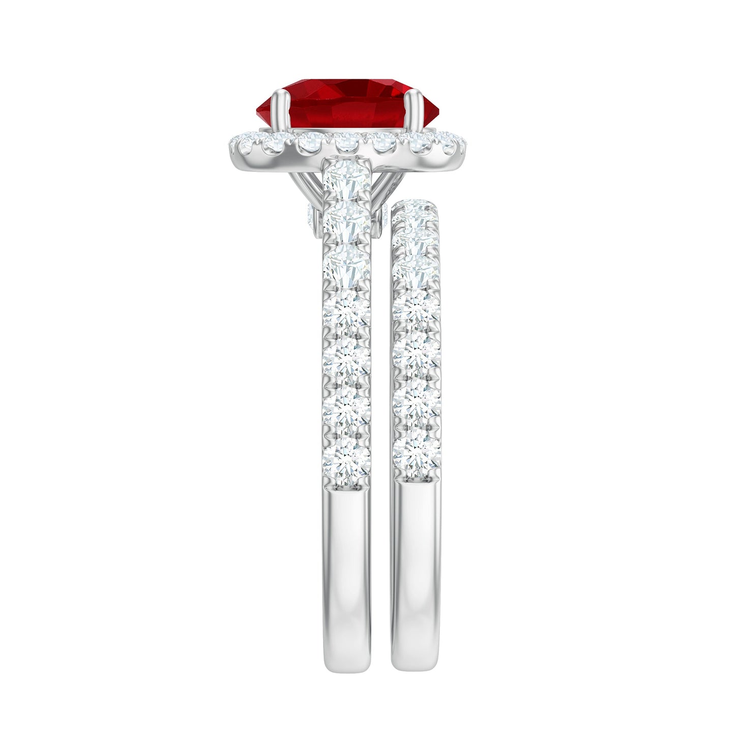 Lab Created Ruby Halo Engagement Ring with Moissanite Enhancer Ring