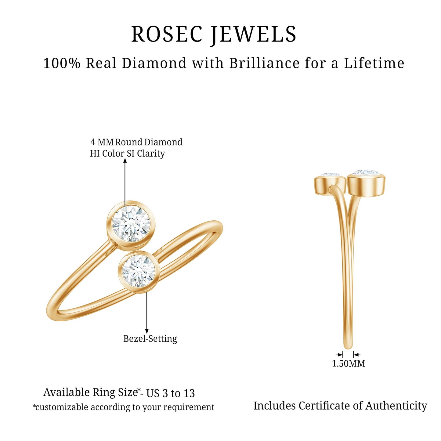 Bezel Set Diamond Toi Et Moi Ring for Promise