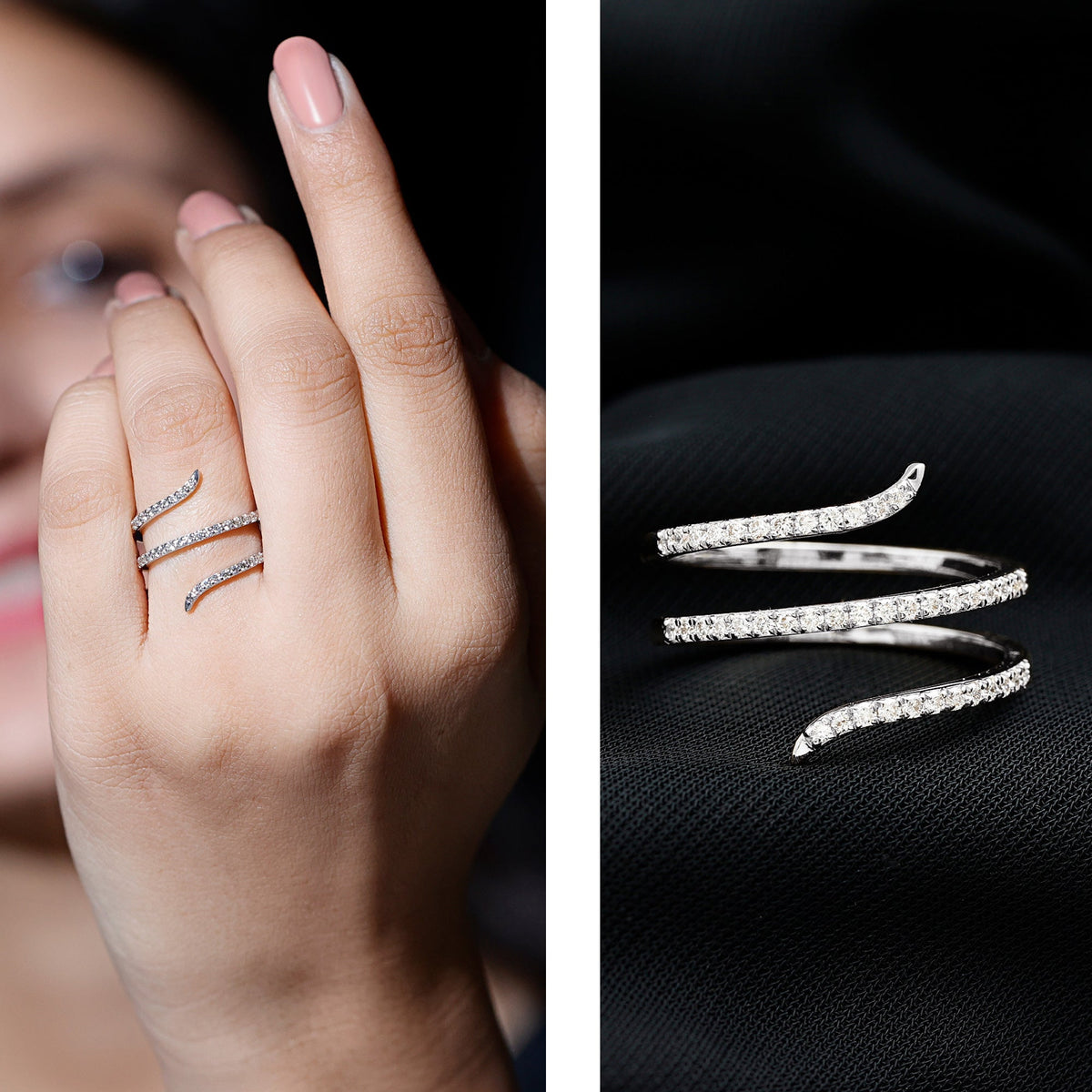 Certified Diamond Spiral Ring For Women