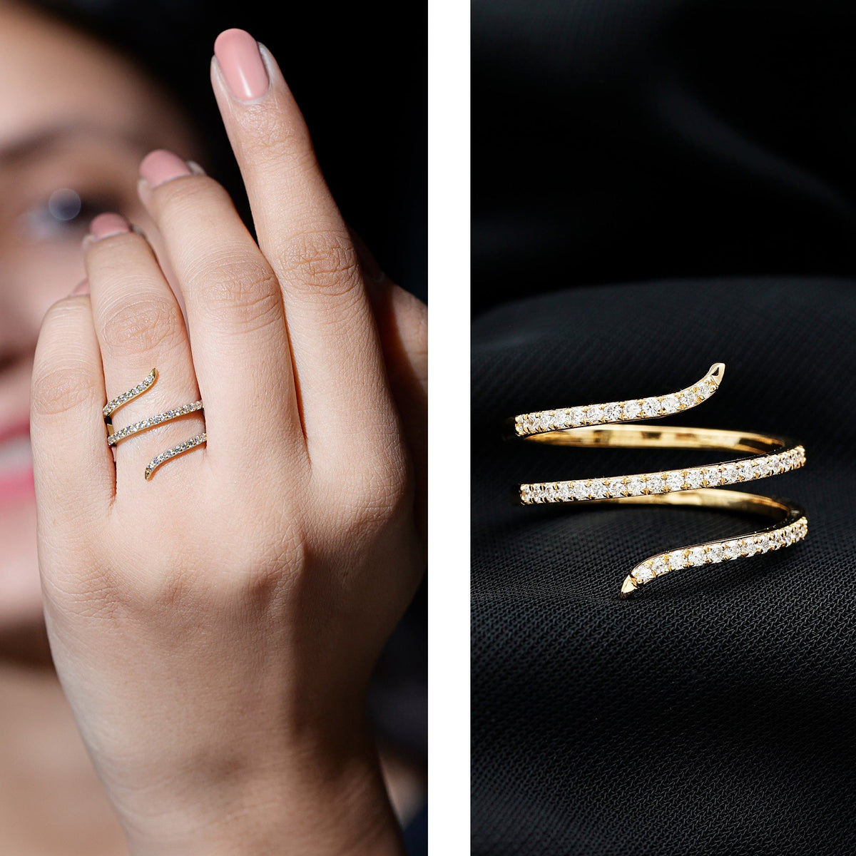 Certified Diamond Spiral Ring For Women