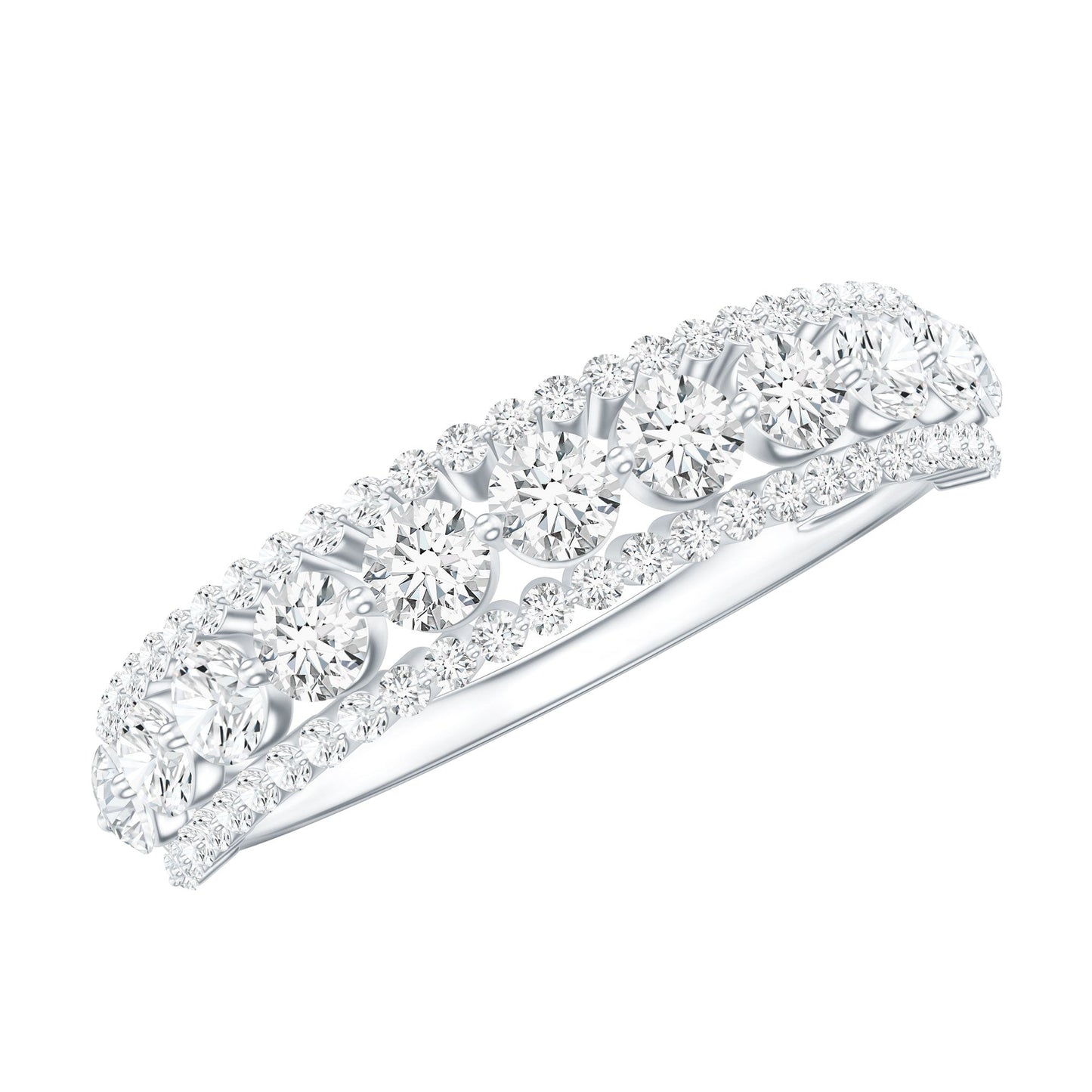 Round Shape Moissanite Half Eternity Wedding Band