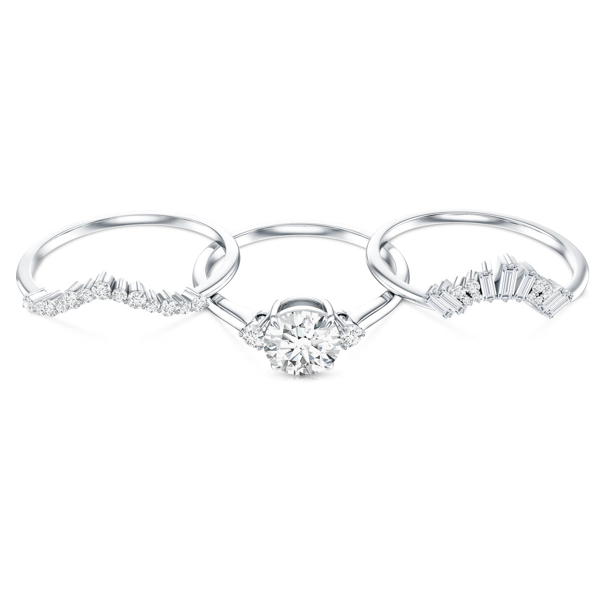 0.9 Carat Vintage Inspired Moissanite 3 Piece Wedding Ring Sets