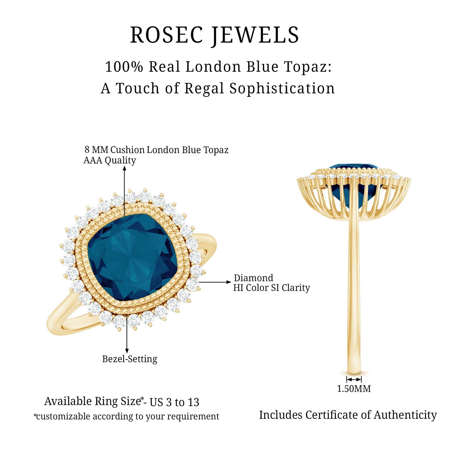 Cushion Cut Blue Topaz Statement Engagement Ring with Diamond Halo