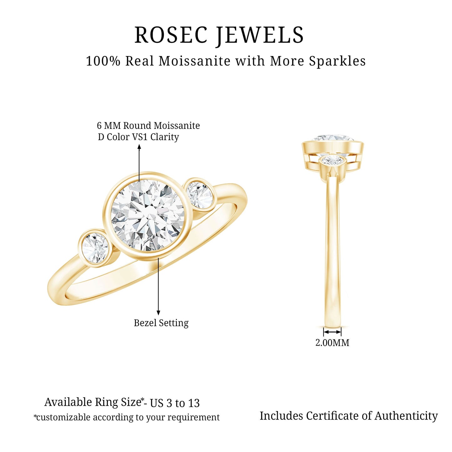 Bezel Set Moissanite Solitaire Engagement Ring
