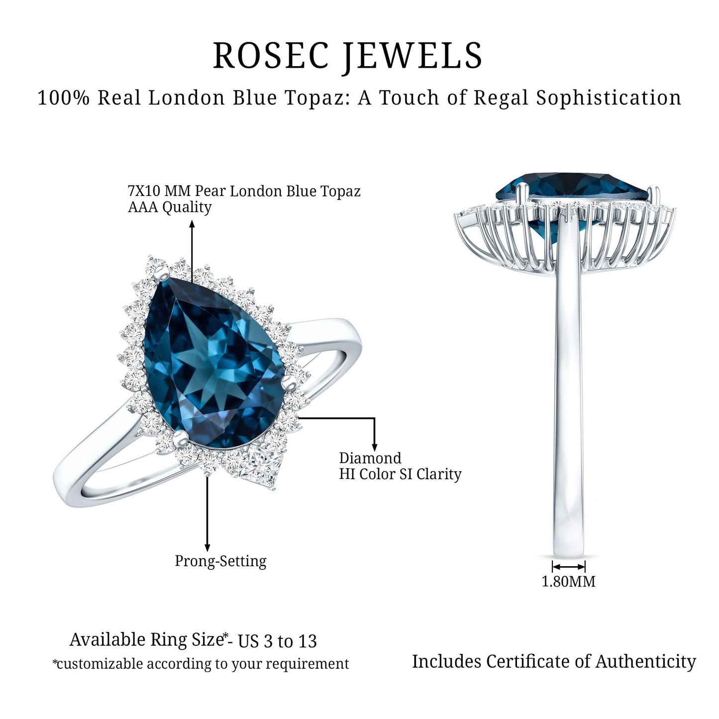 Pear Shaped London Blue Topaz and Diamond Statement Engagement Ring
