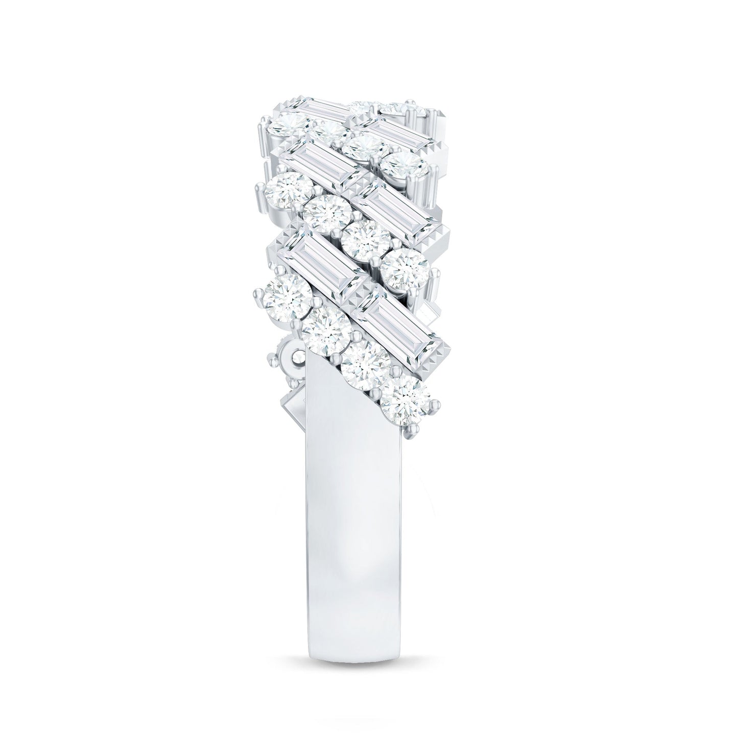 Certified Baguette and Round Moissanite Half Eternity Wedding Band