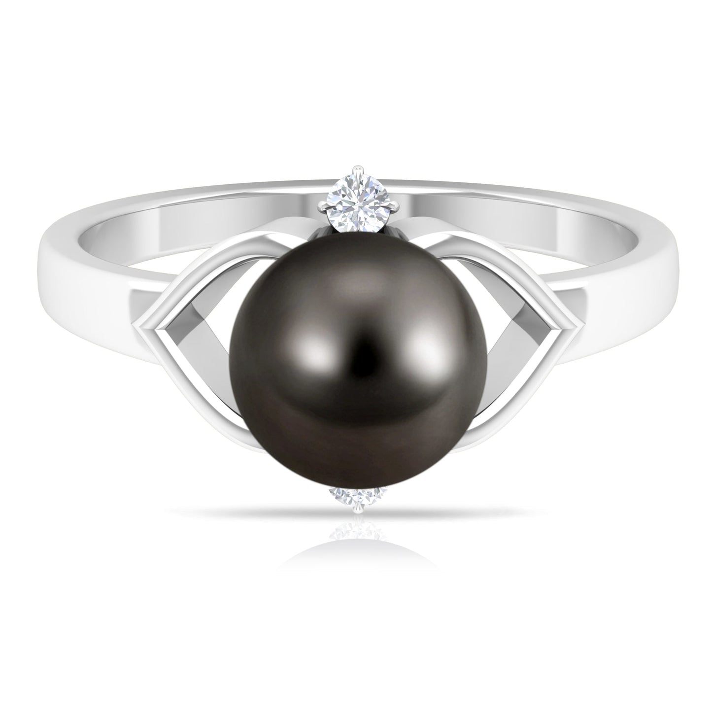 Genuine Tahitian Pearl Solitaire Split Shank Engagement Ring with Diamond