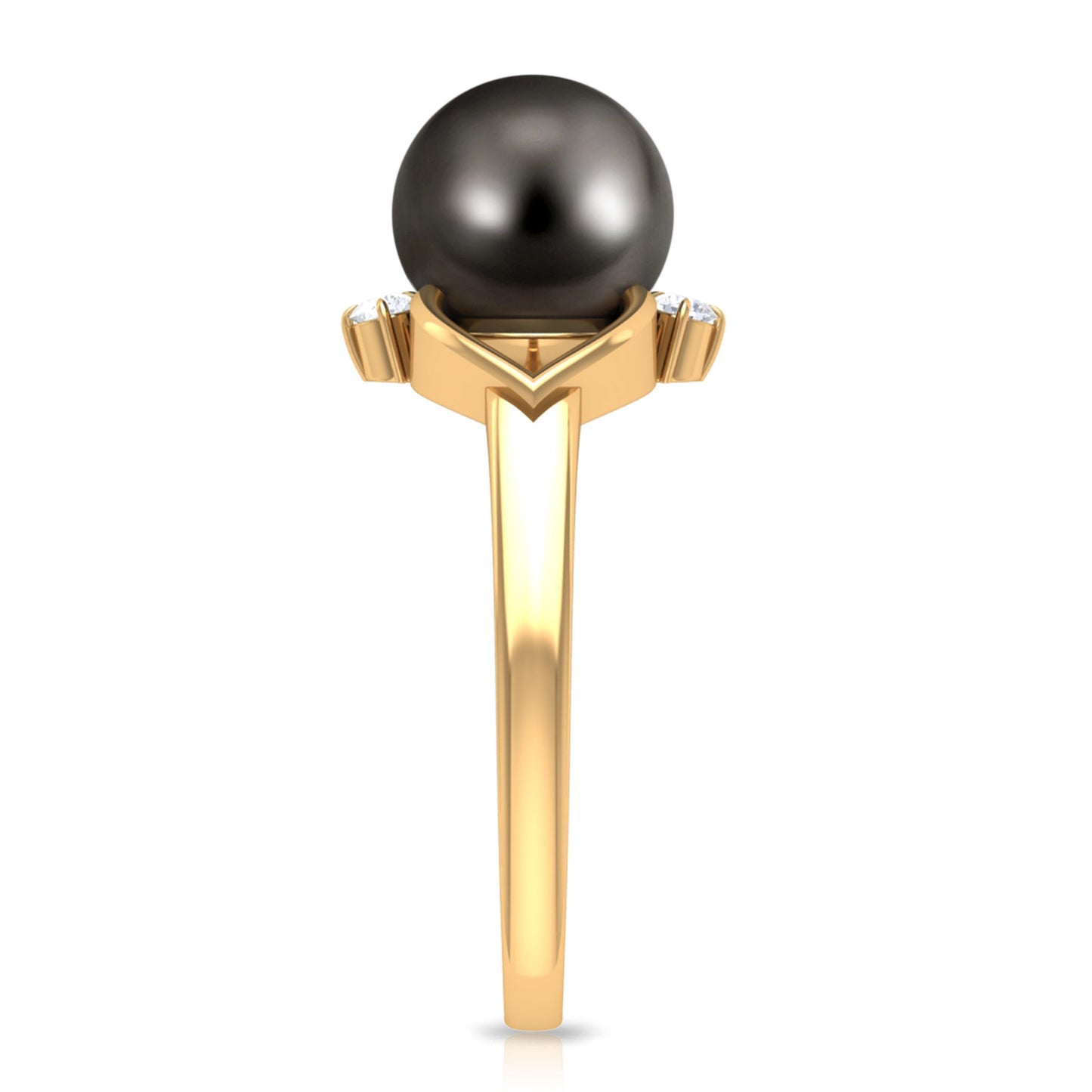Genuine Tahitian Pearl Solitaire Split Shank Engagement Ring with Diamond