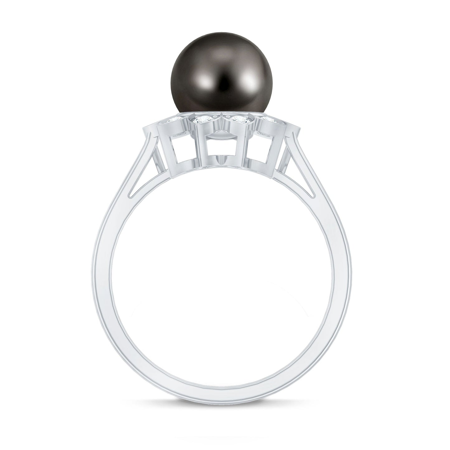 Tahitian Black Pearl Engagement Ring with Diamond Floral Halo