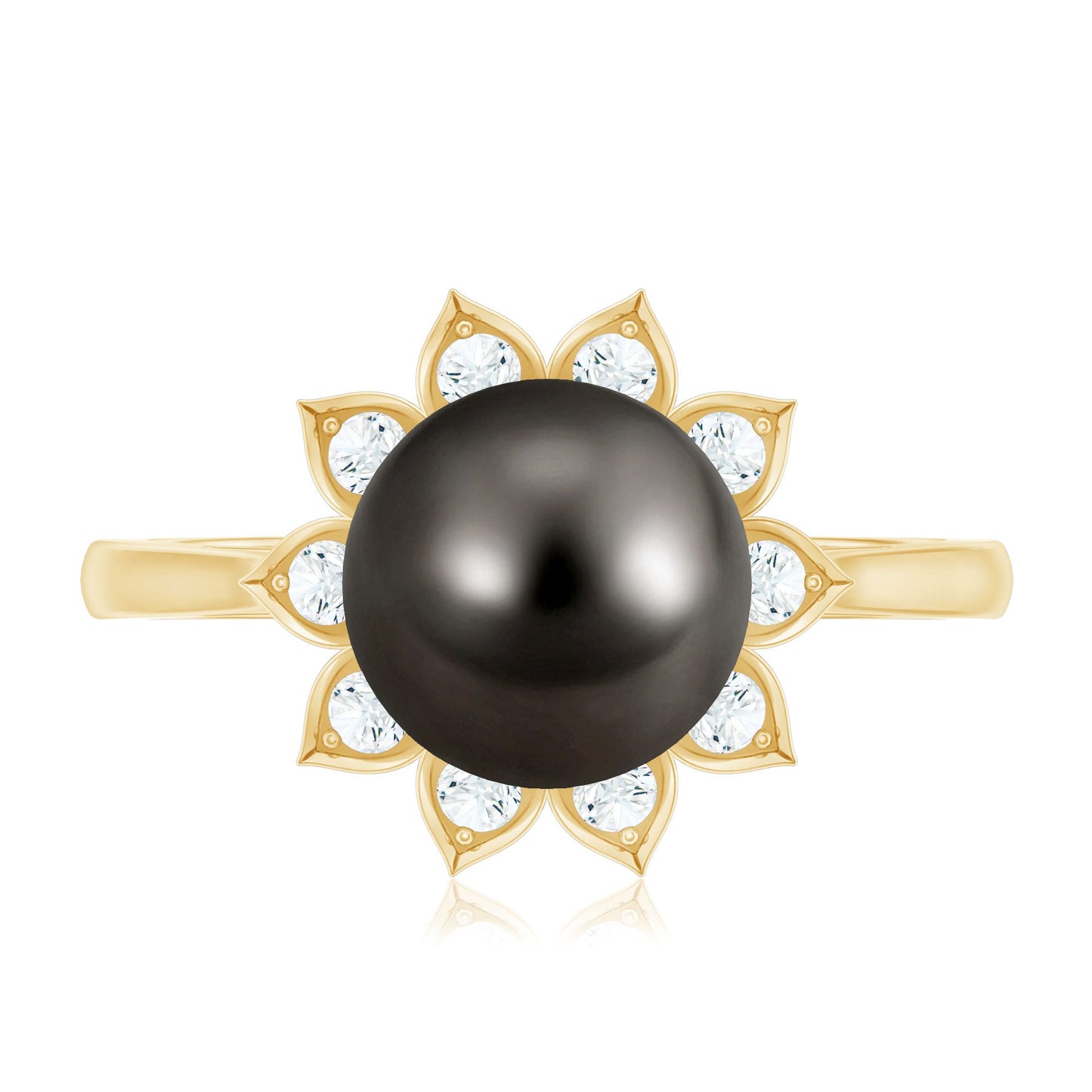 Tahitian Black Pearl Engagement Ring with Diamond Floral Halo