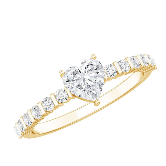 Certified 5 MM Moissanite Heart Engagement Ring with Side Stones