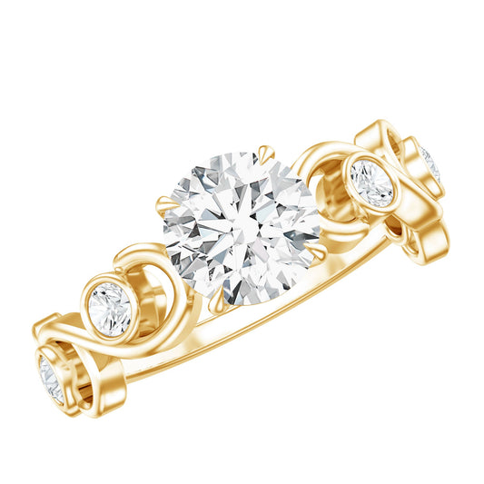 Certified Moissanite Engagement Ring with Ivy Scroll Shank