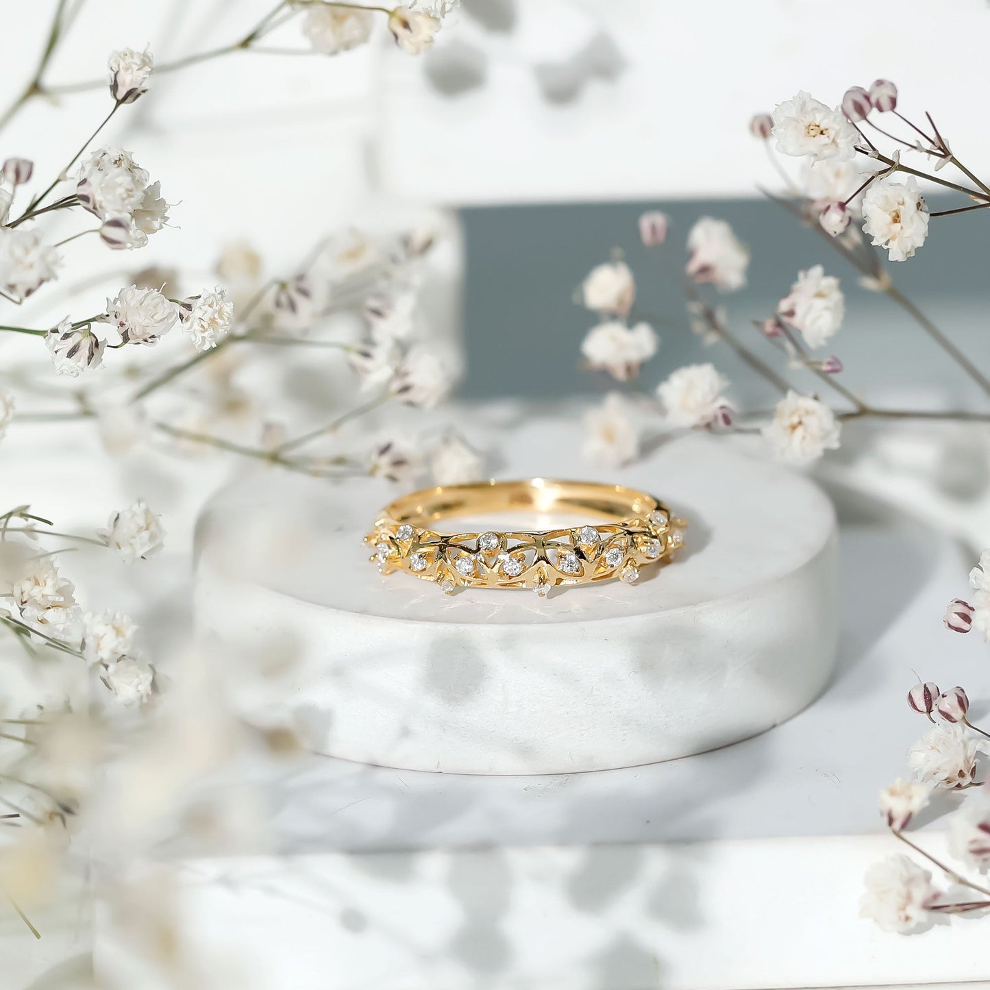 Womens Moissanite Filigree Eternity Band Ring