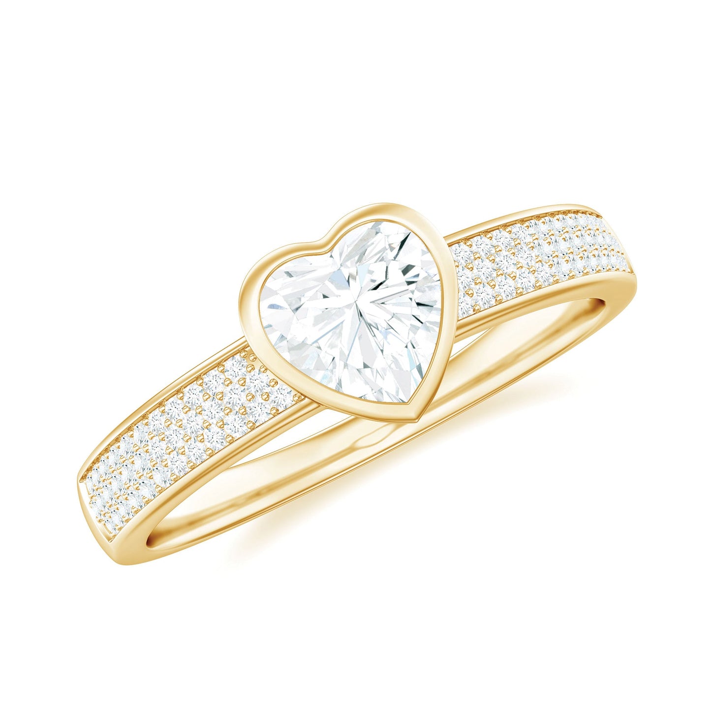Bezel Set Moissanite Heart Shaped Engagement Ring with Side Stones