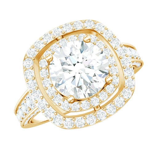 2 Carat Round Shape Moissanite Double Halo Statement Ring
