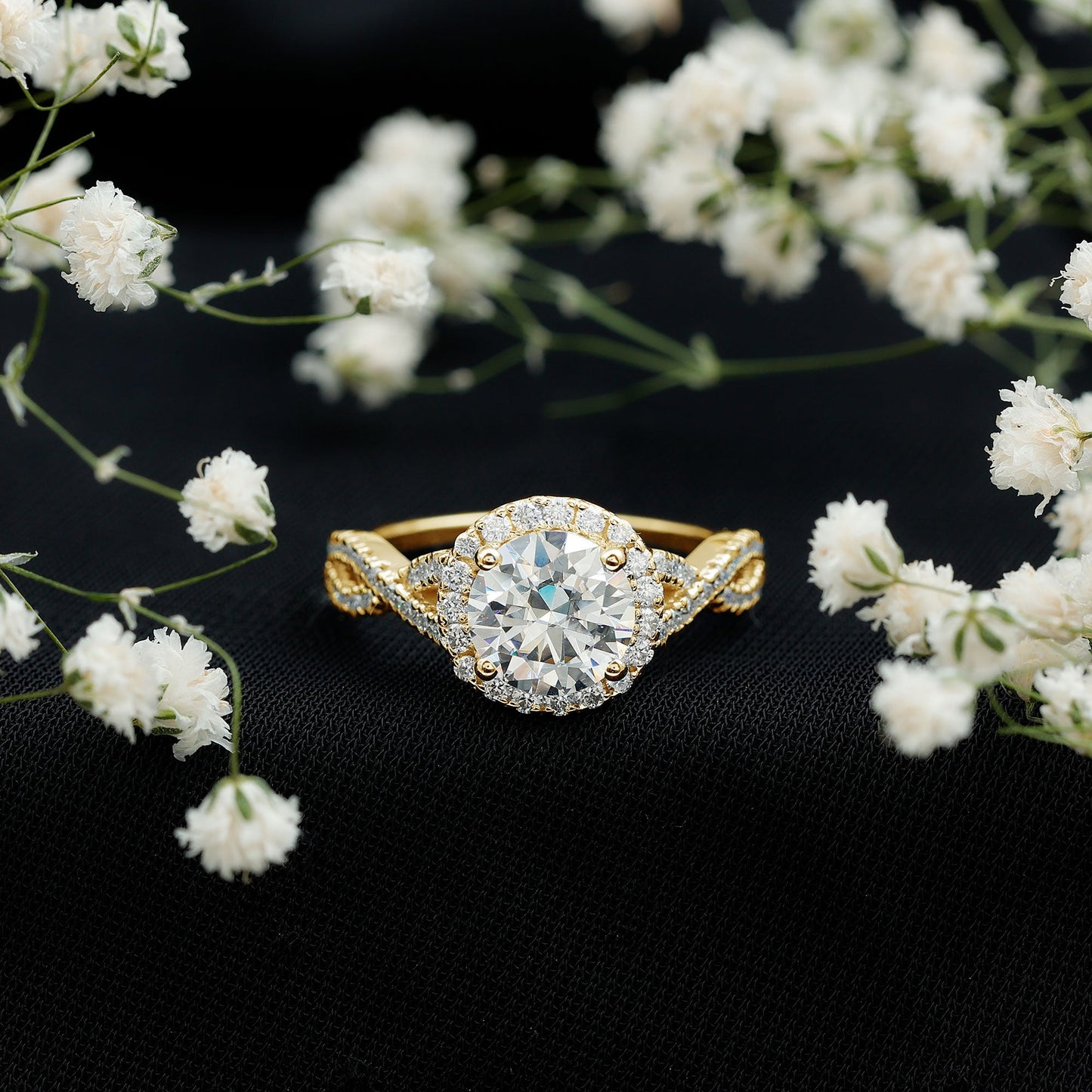 2 CT Moissanite Crossover Engagement Ring with Halo
