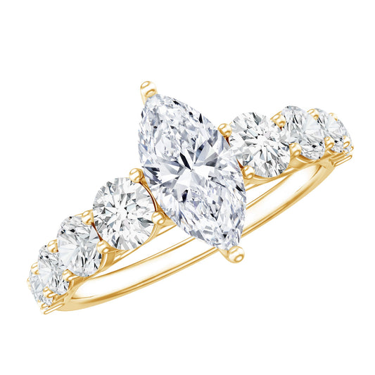 Marquise Cut Moissanite Engagement Ring with Side Stones