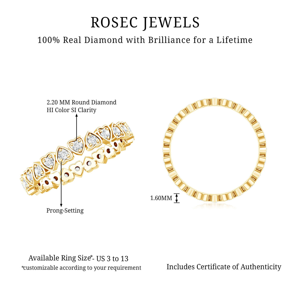Certified Diamond Heart Eternity Band Ring