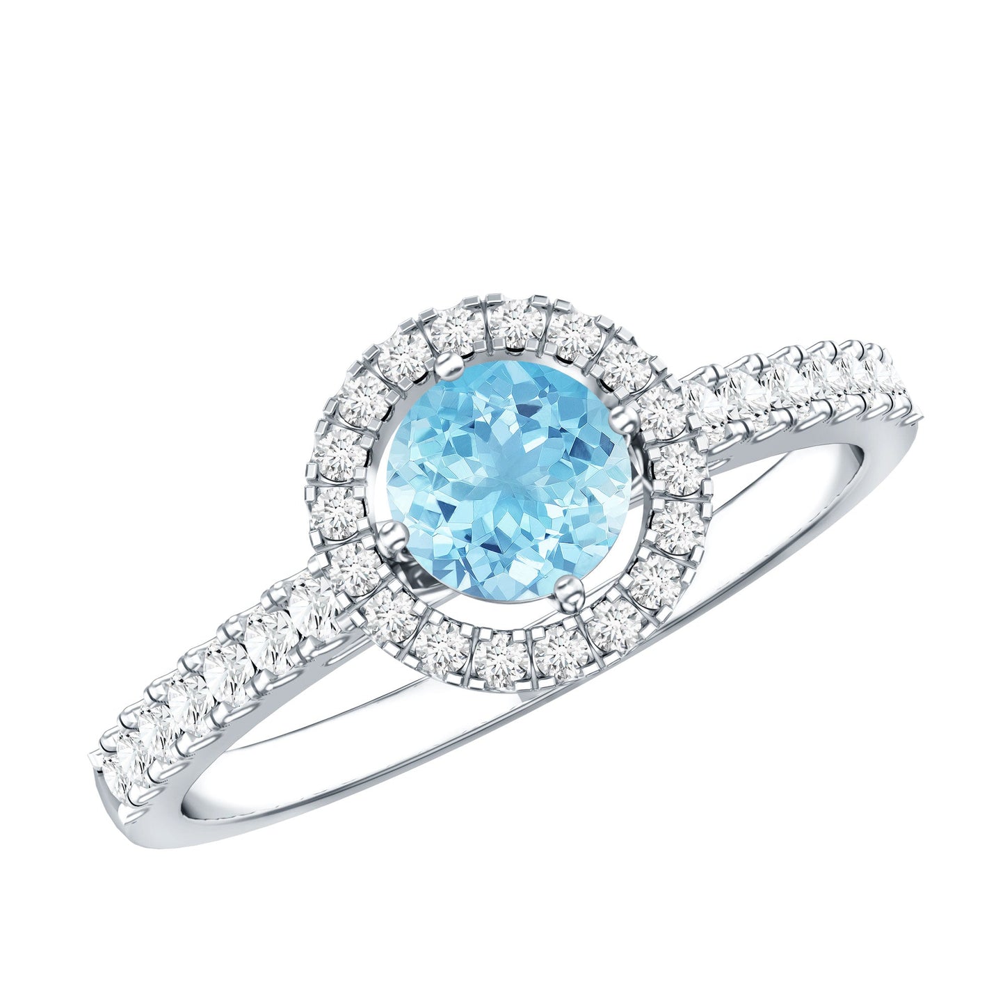 Certified Natural Aquamarine Engagement Ring with Diamond Halo