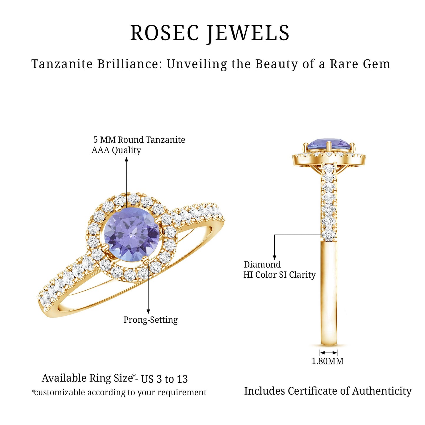 Natural Tanzanite and Diamond Promise Ring for Engagement