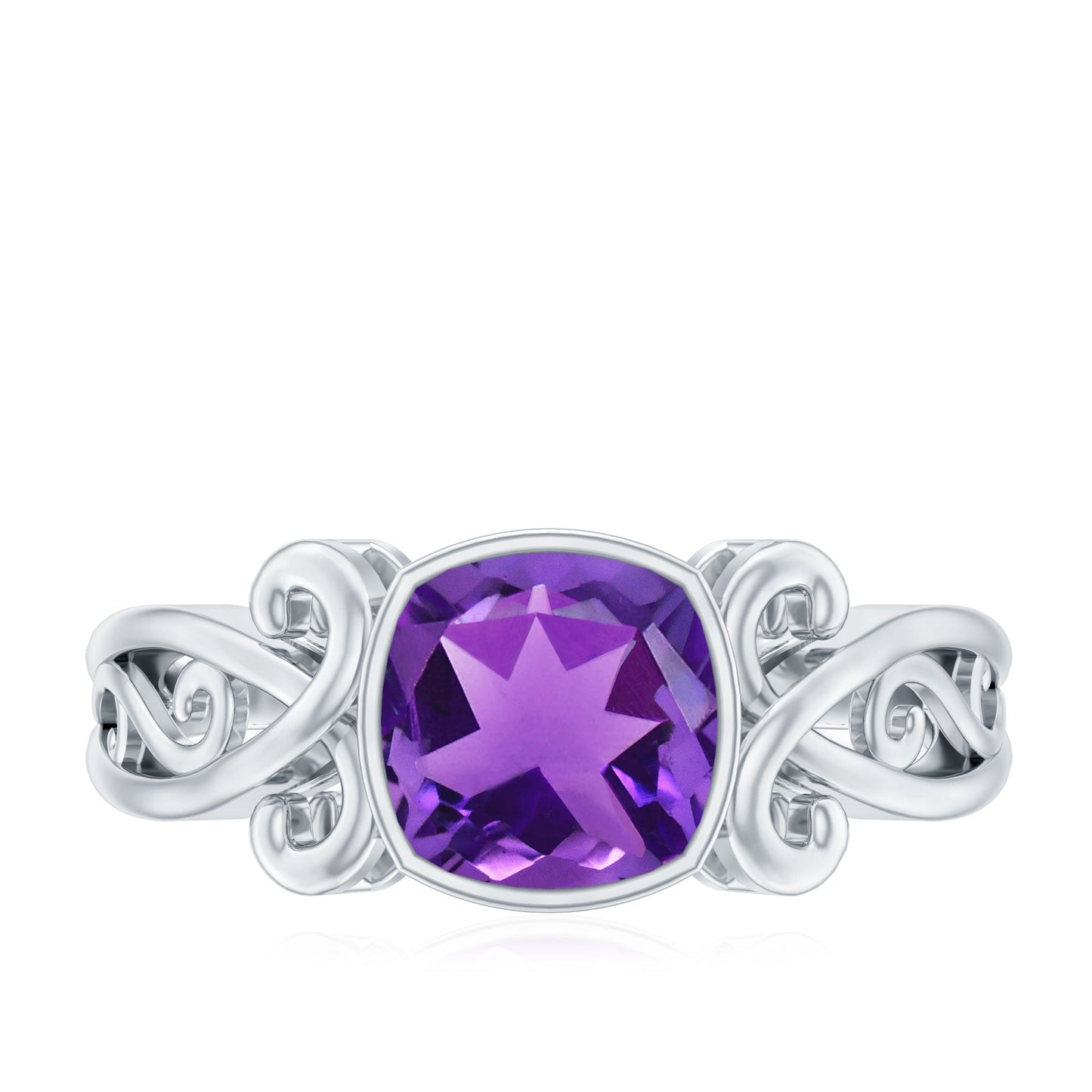 Vintage Style 2 Carat Amethyst Cushion Cut Engagement Ring in Bezel Set