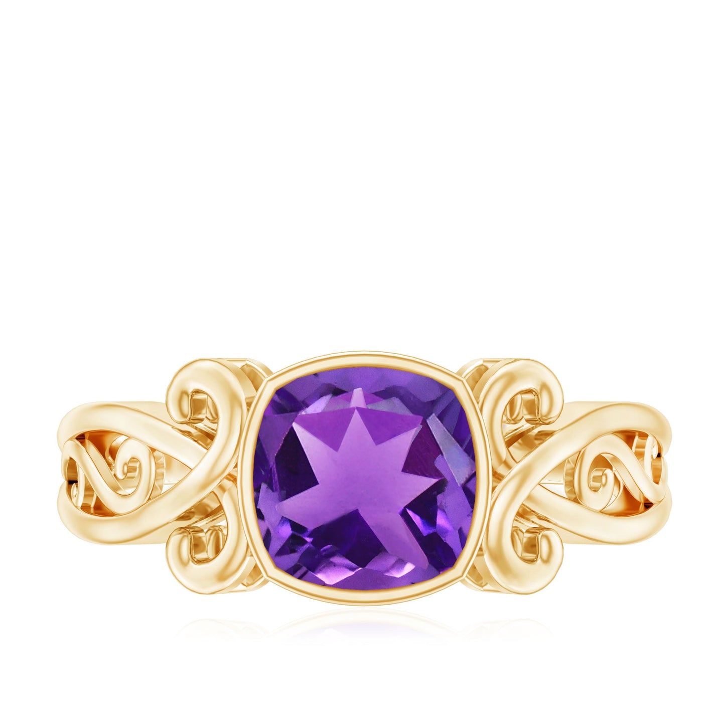 Vintage Style 2 Carat Amethyst Cushion Cut Engagement Ring in Bezel Set