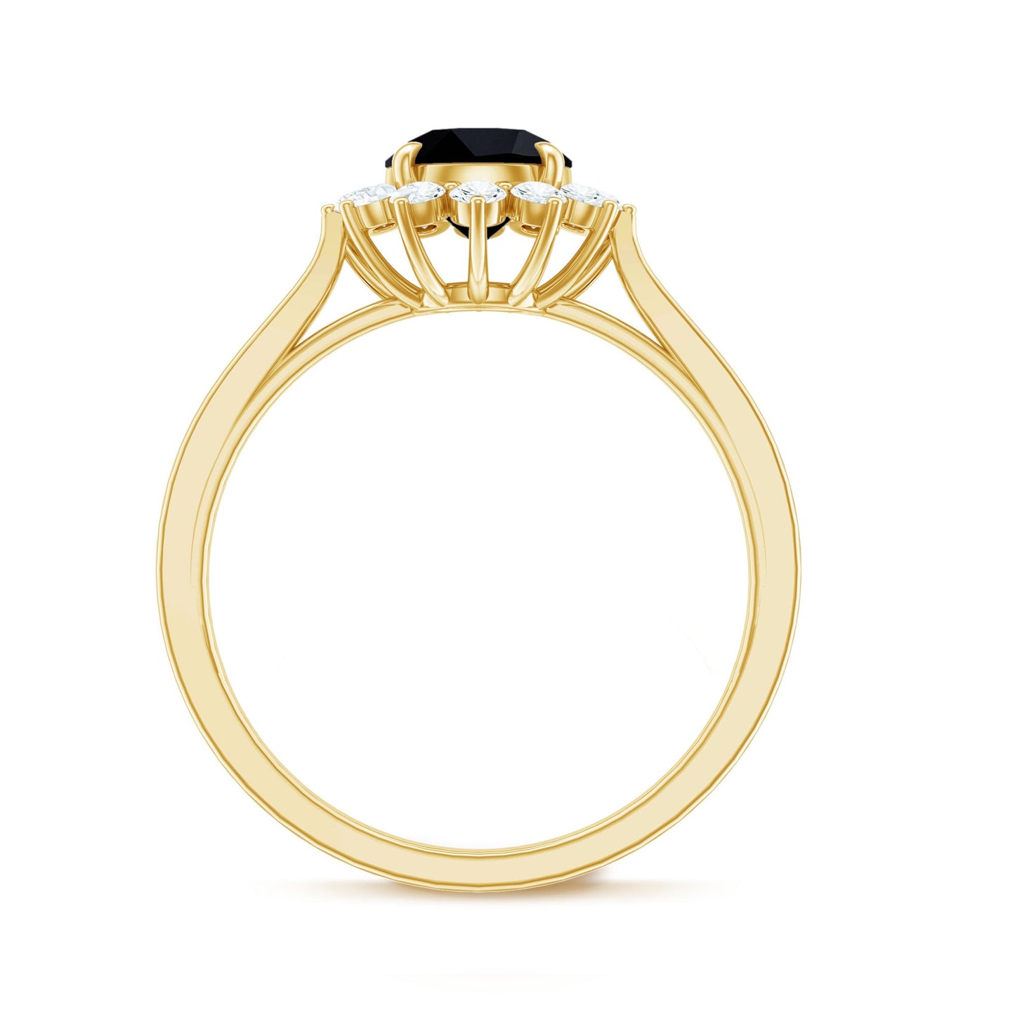 Round Cut Black Onyx and Diamond Engagement Ring For Women