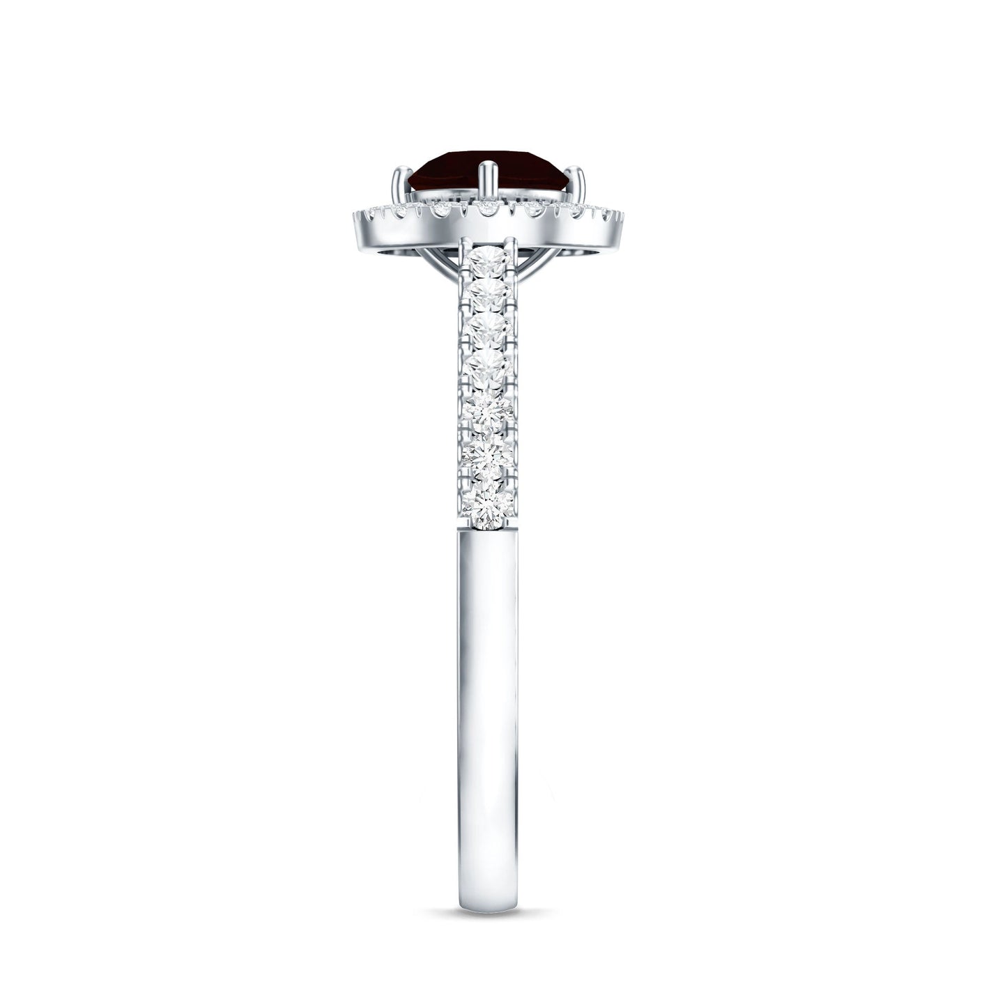 Garnet Minimal Engagement Ring with Diamond Halo