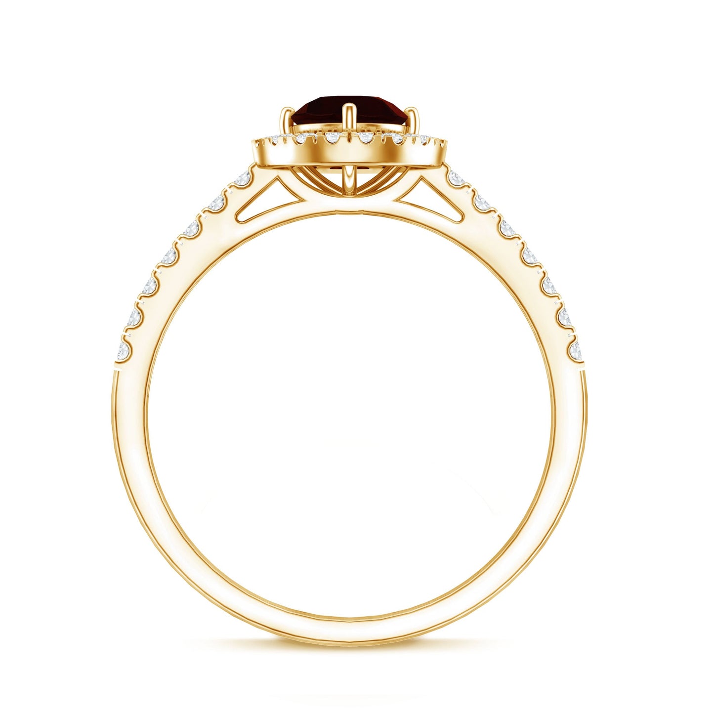 Garnet Minimal Engagement Ring with Diamond Halo