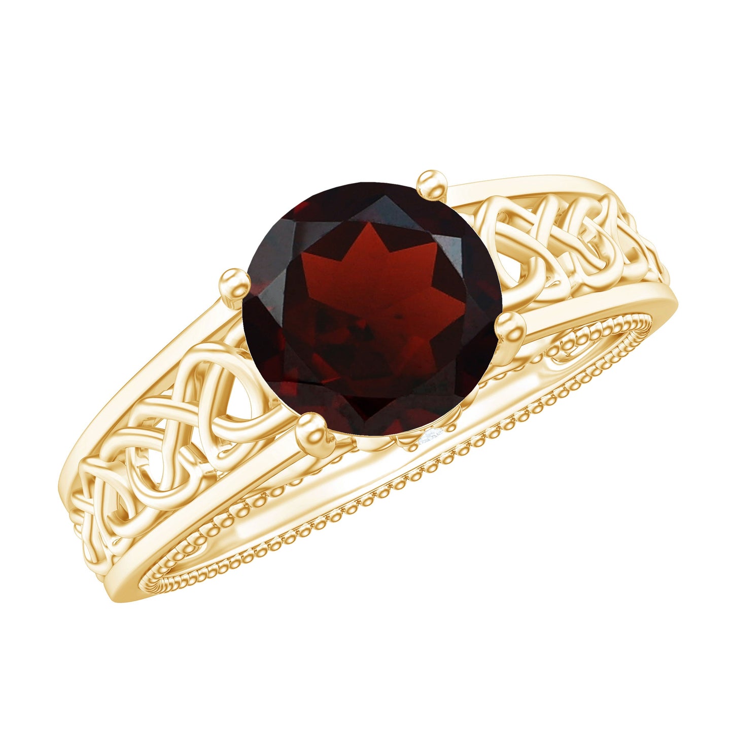 Vintage Style Garnet Diamond Engagement Ring with Celtic Knot