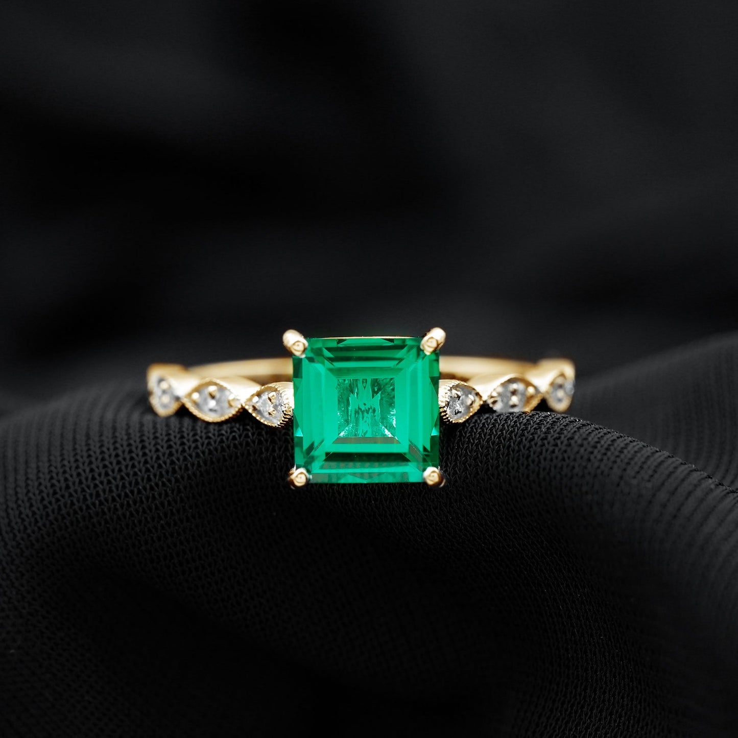 Certified 2.4 Carat Lab Grown Emerald Princess Cut Engagement Ring With Diamonds