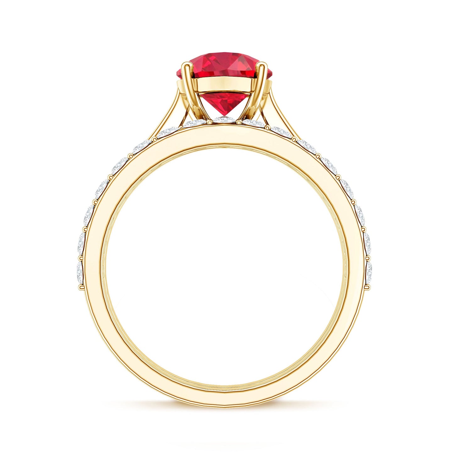 Pear Shape Created Ruby Solitaire Wedding Ring Set with Moissanite