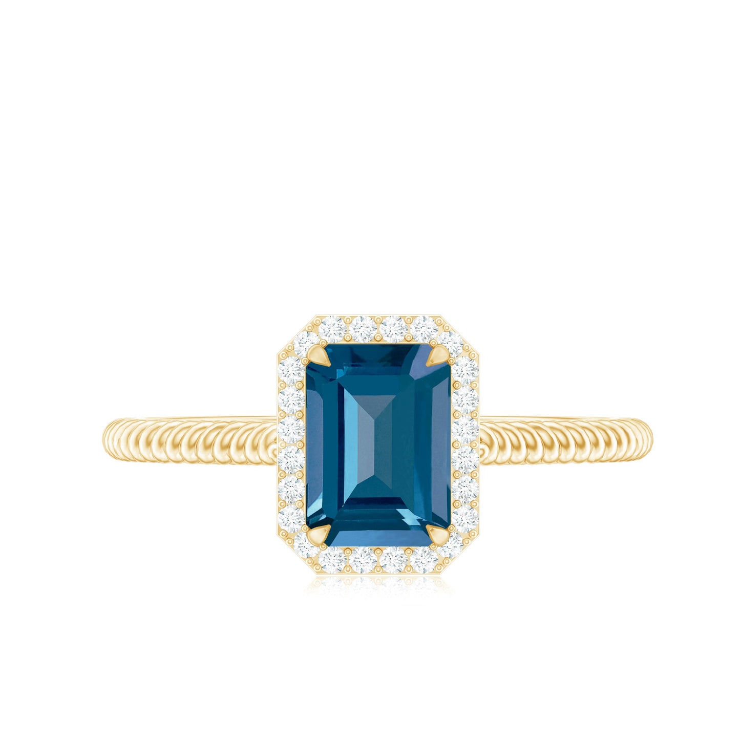 Emerald Cut Blue Topaz Engagement Ring with Diamond Halo