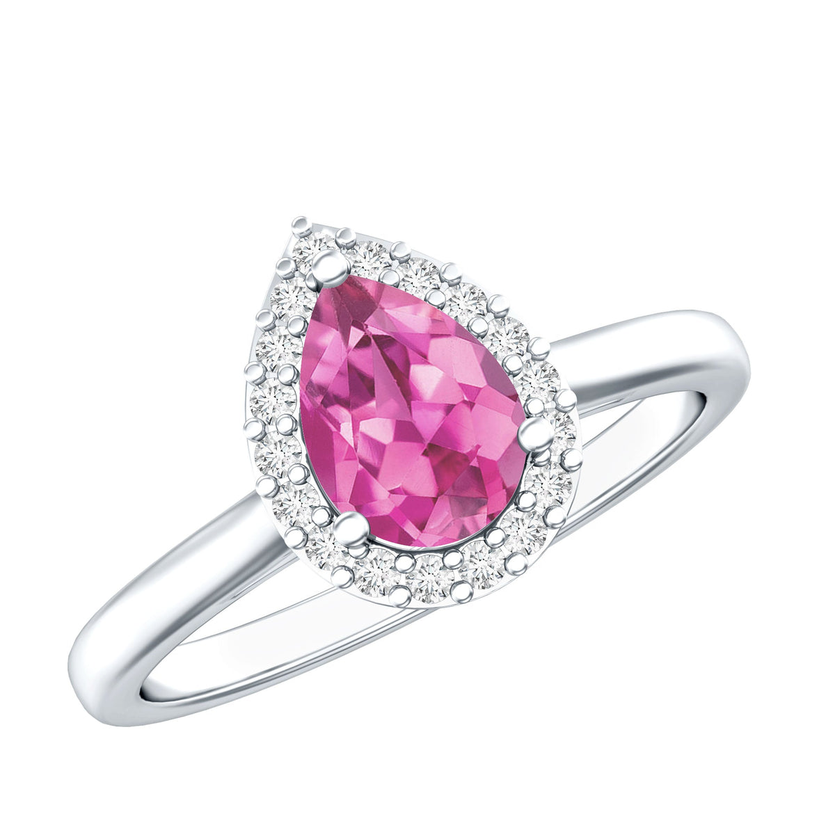1.6 Carat Pear Shape Pink Tourmaline Ring with Diamond Halo