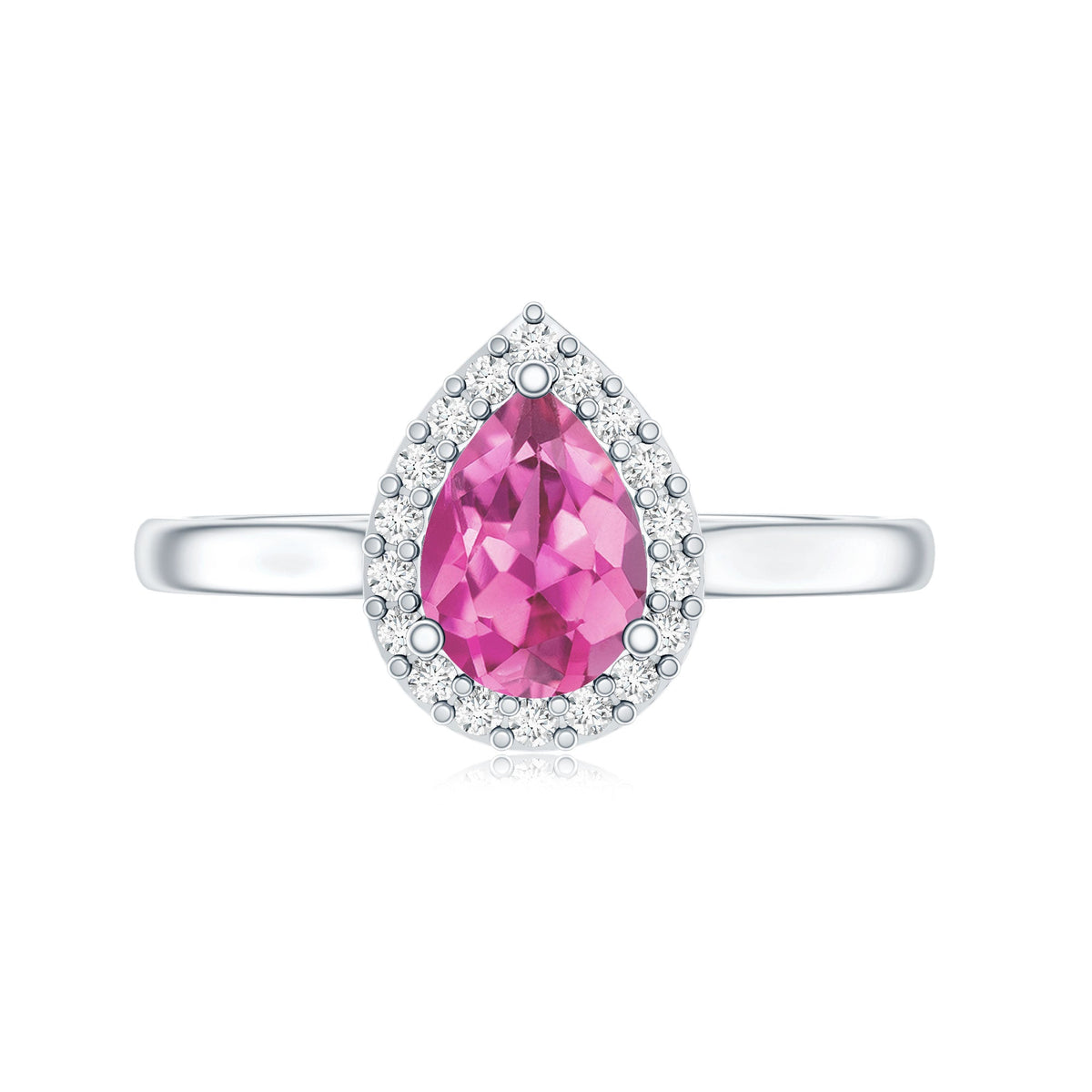 1.6 Carat Pear Shape Pink Tourmaline Ring with Diamond Halo