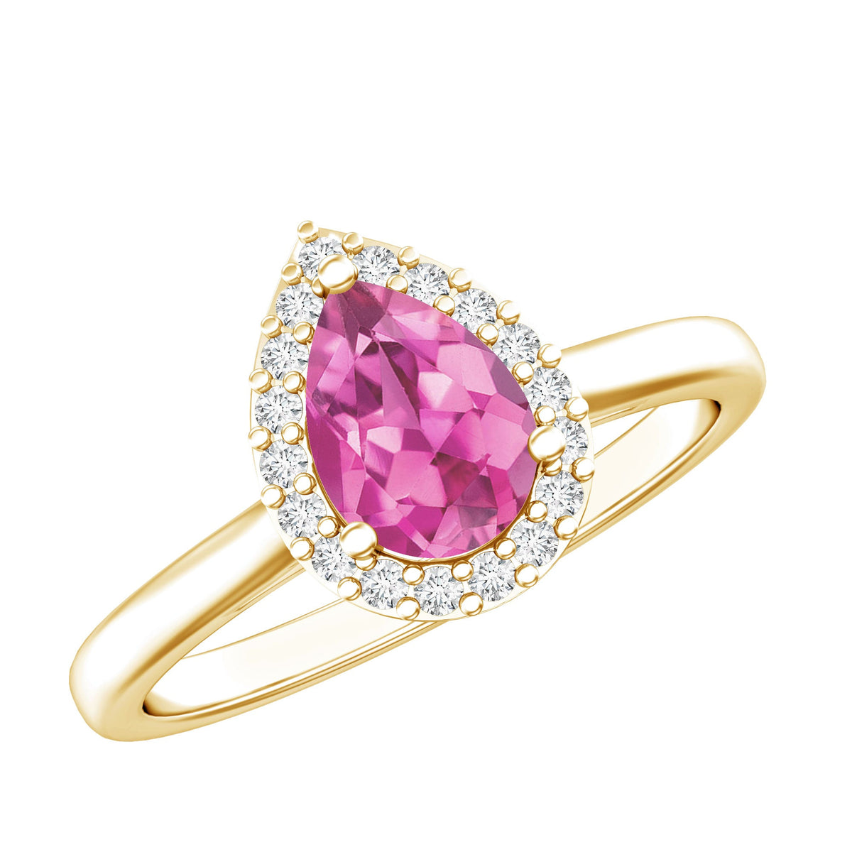 1.6 Carat Pear Shape Pink Tourmaline Ring with Diamond Halo