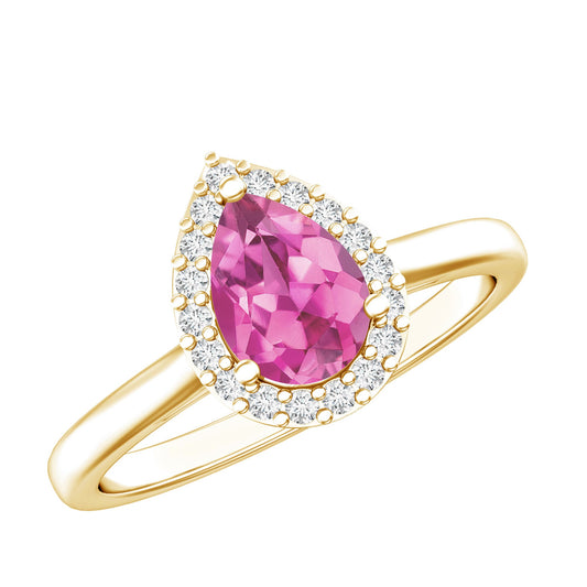 1.6 Carat Pear Shape Pink Tourmaline Ring with Diamond Halo