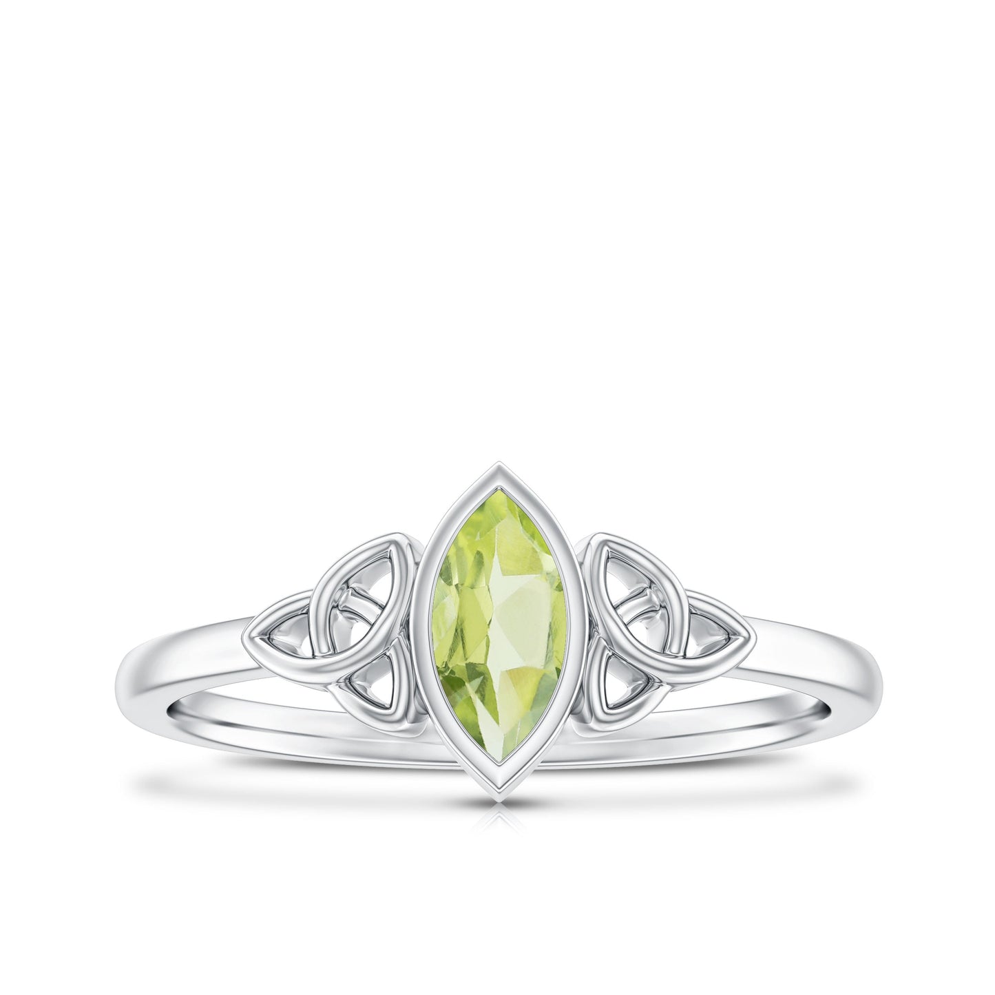 Natural 0.7 Carat Marquise Peridot Promise Ring with Celtic Knot