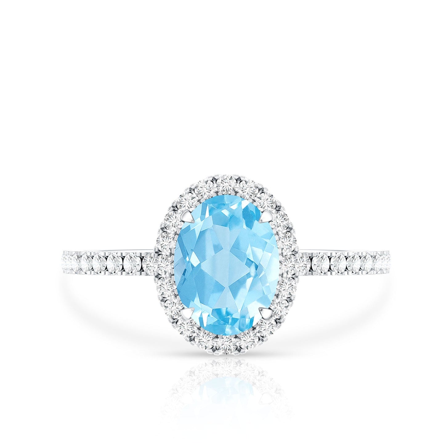 Classic Aquamarine Oval Engagement Ring with Diamond Halo