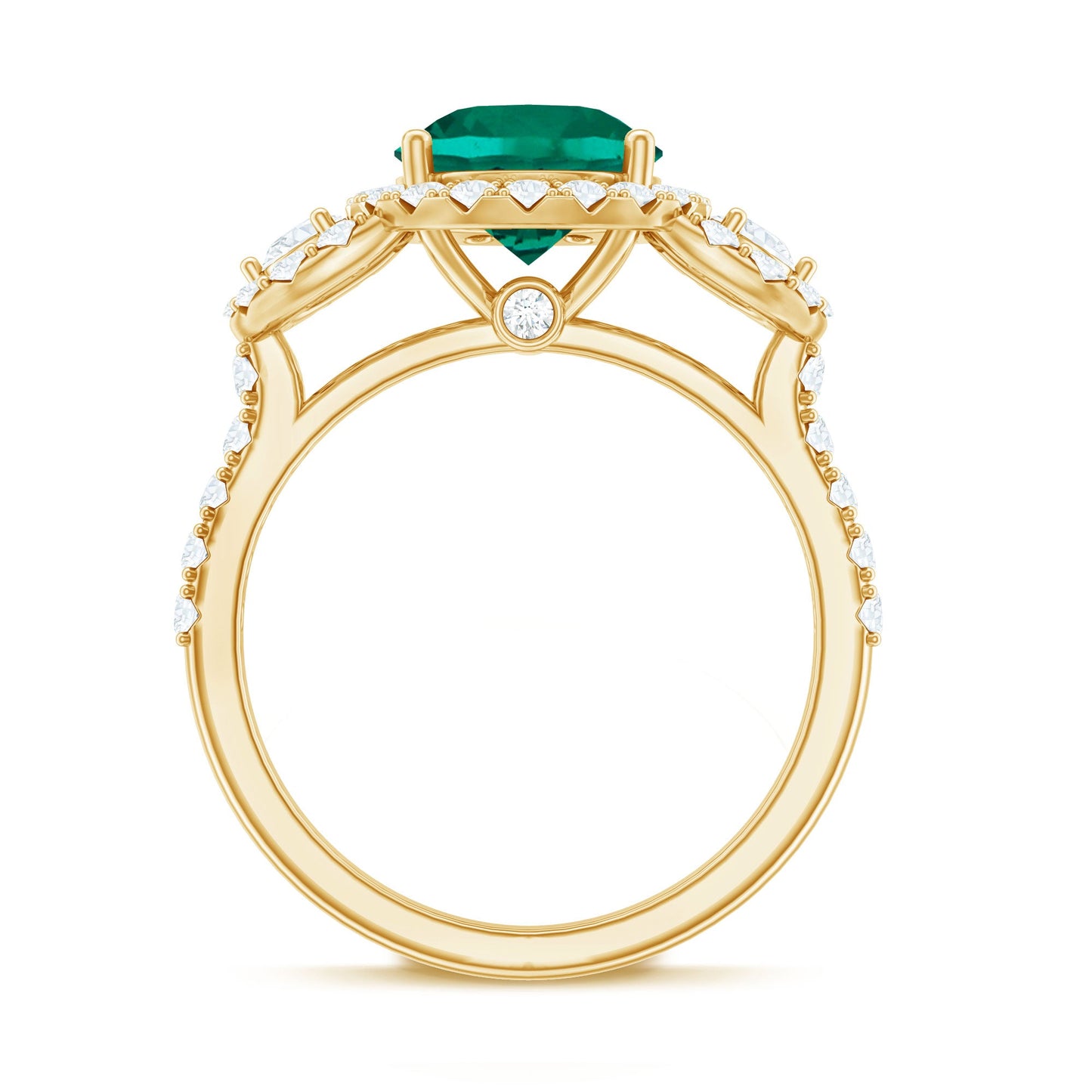 Certified 2 Carat Lab Grown Emerald Vintage Looking Engagement Ring with Moissanite