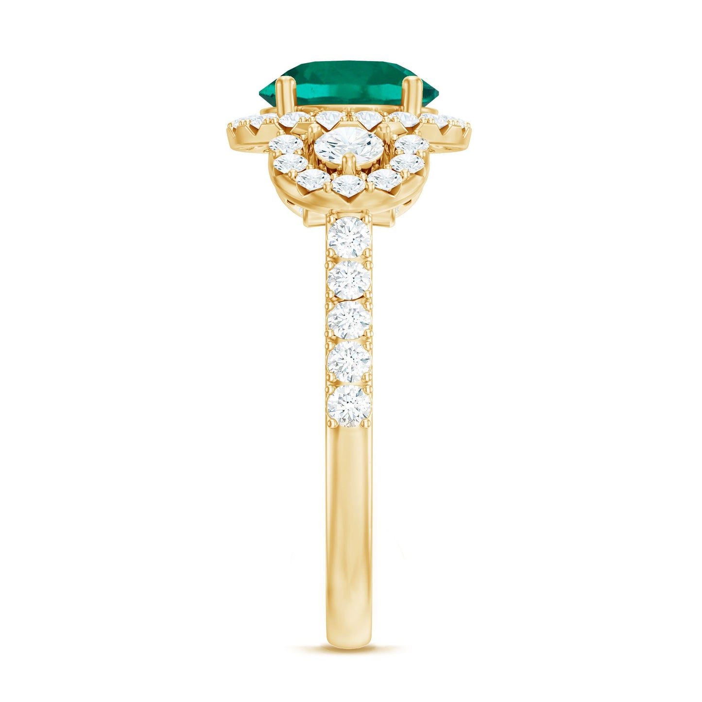 Certified 2 Carat Lab Grown Emerald Vintage Looking Engagement Ring with Moissanite