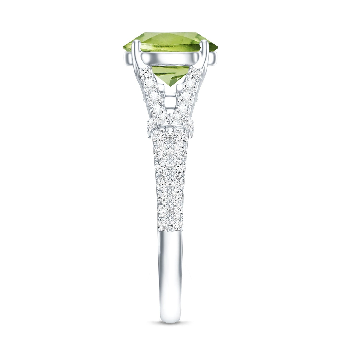 Peridot Solitaire Engagement Ring with Moissanite in Split Shank