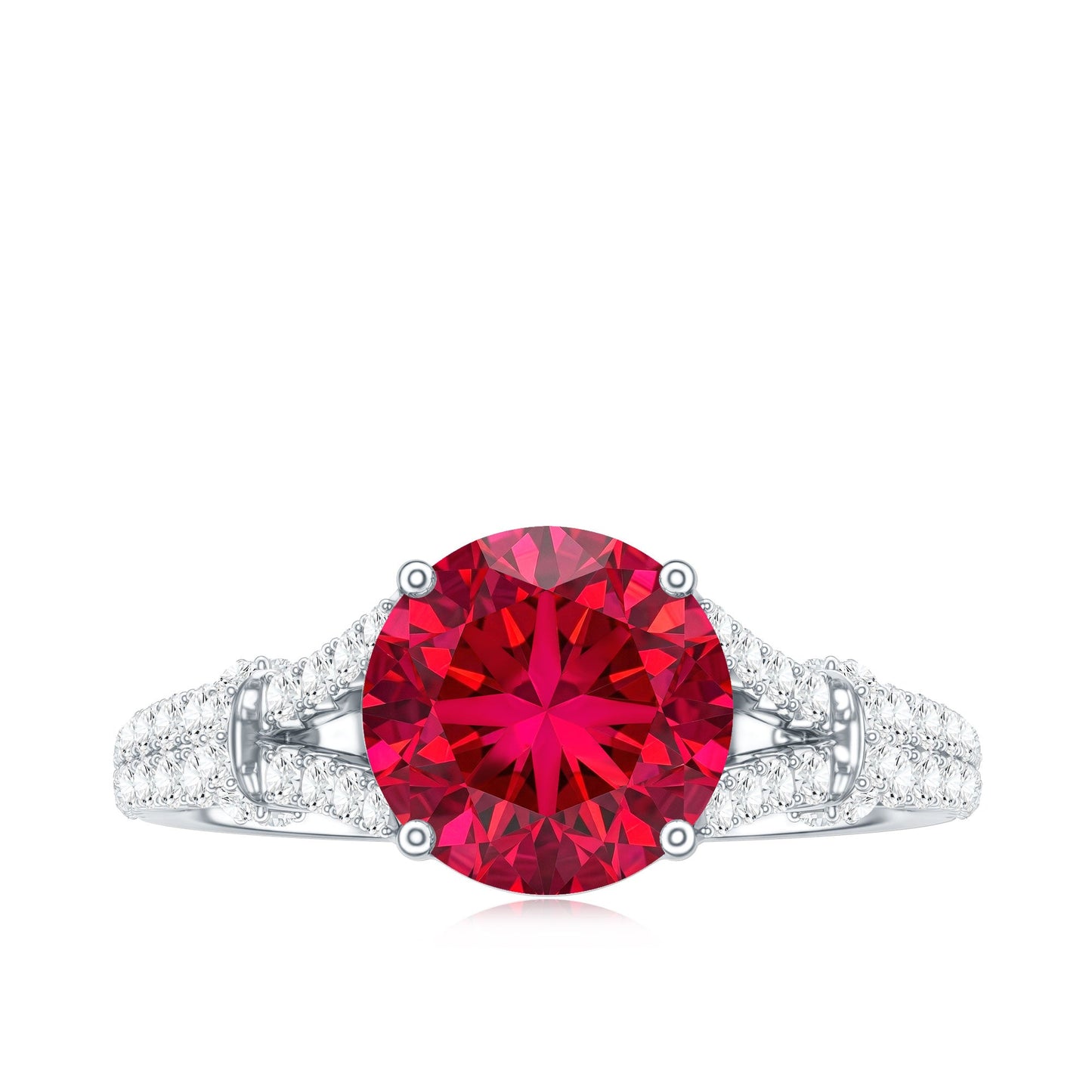 Lab Created Ruby and Diamond Split Shank Engagement Ring