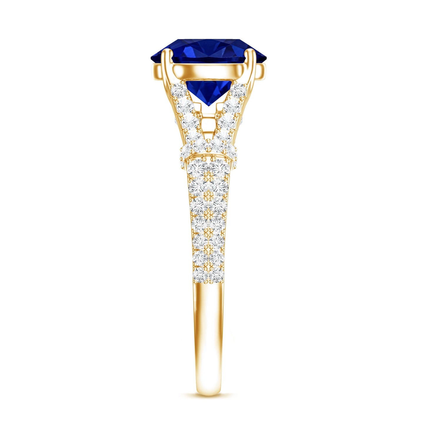 Certified 2.7 Carat Lab Grown Blue Sapphire Engagement Ring with Diamond Split Shank