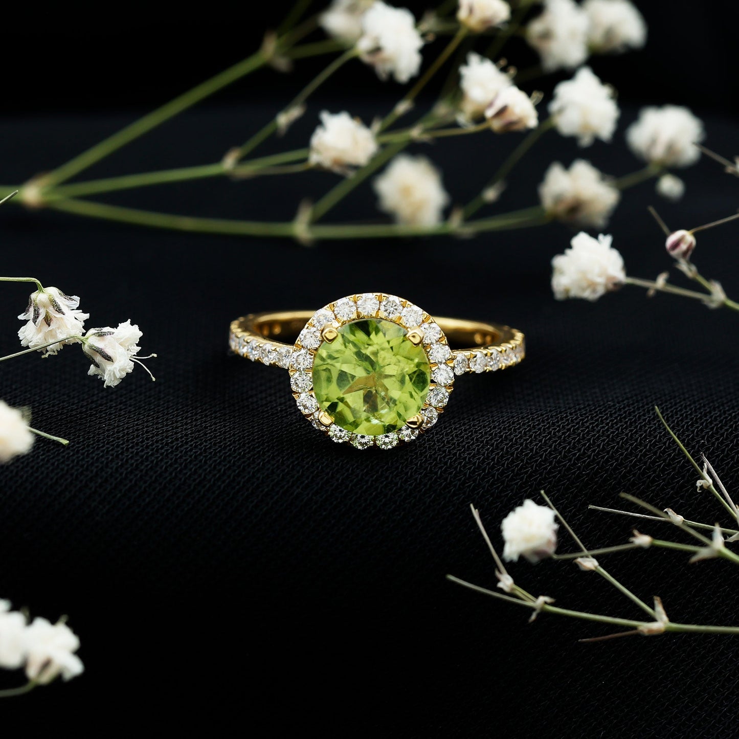 2 Carat Round Peridot Engagement Ring with Diamond Halo