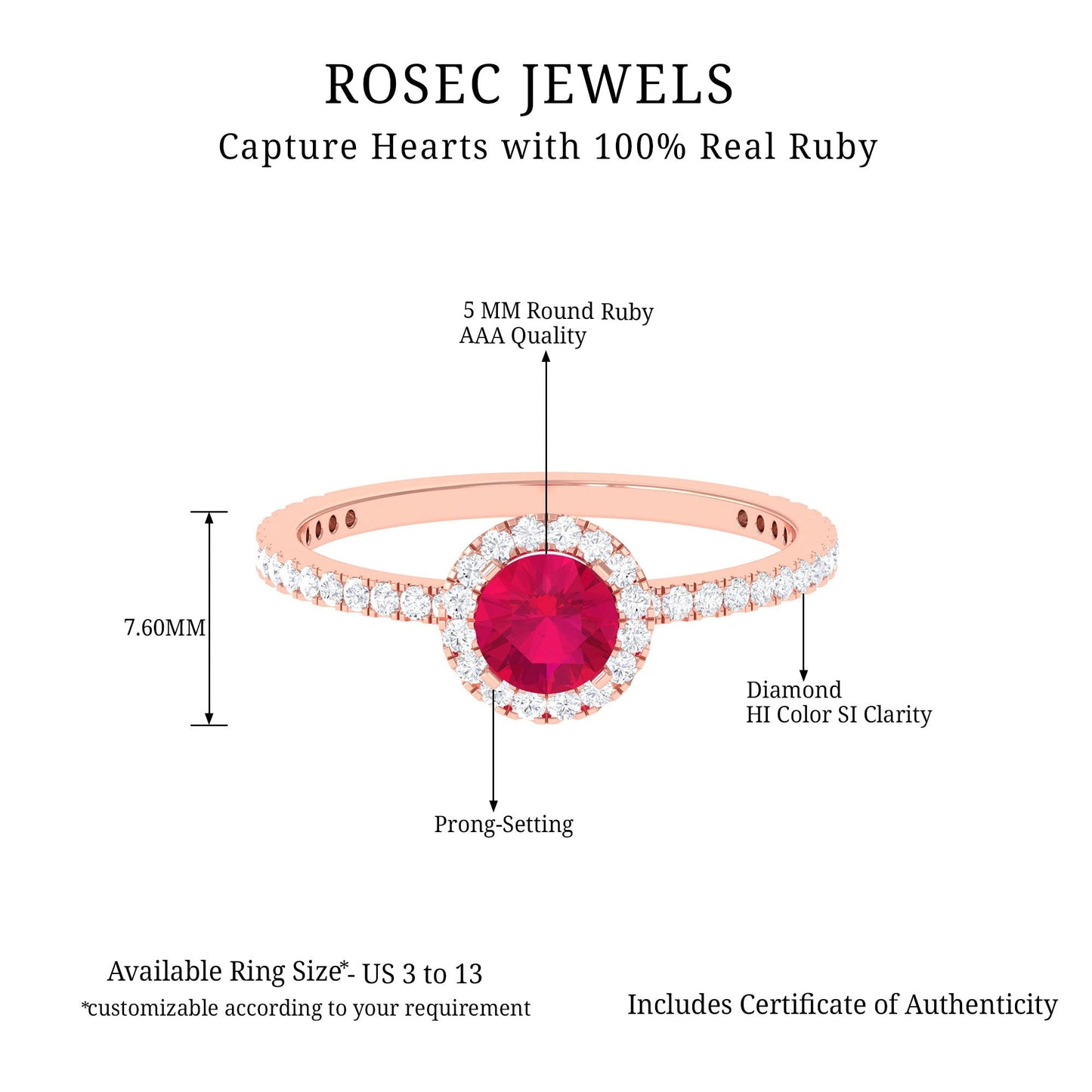 Minimal 0.6 Carat Ruby Engagement Ring with Diamond Halo